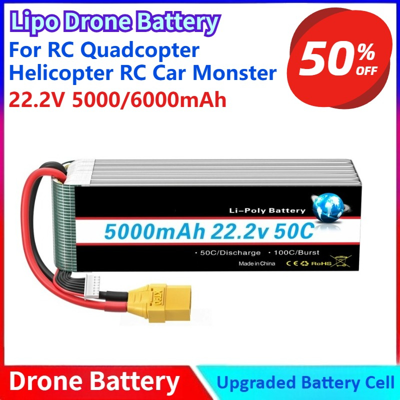 6S Lipo Battery 22.2V 5000Mah - Baterai Lipo 5000/6000Mah 22.2V Baru Baterai