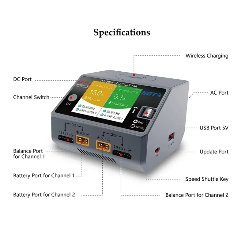 HOTA D6 Pro 200W AC/650W DC Pe - Hota D6 Pro Dual Lipo Charger ulasan dan harga