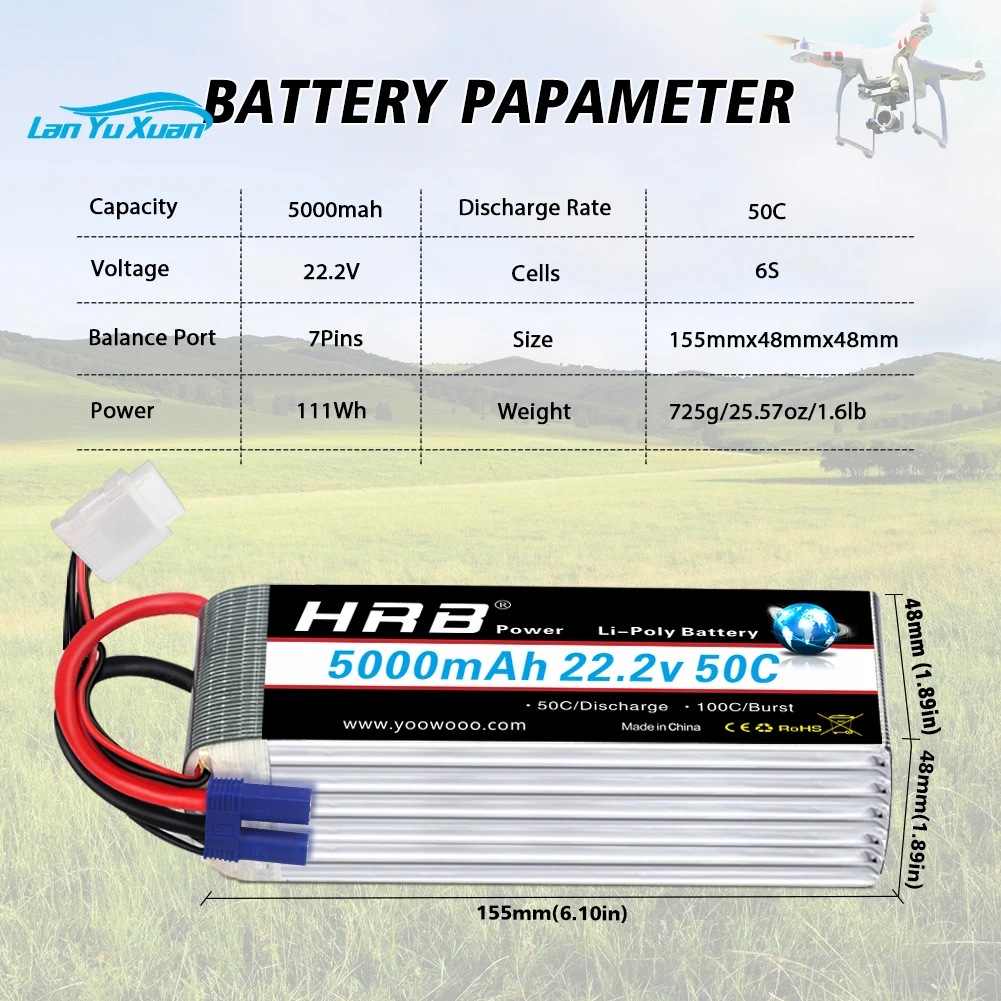 2 Buah Baterai Lipo 6S 22.2V 5 - 6S Lipo Battery 22.2V 5000Mah ulasan dan harga